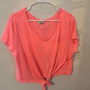 Victoria's Secret Coral Tie-Front Lace-Back Crop Top